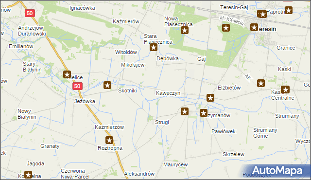 mapa Kawęczyn gmina Teresin, Kawęczyn gmina Teresin na mapie Targeo