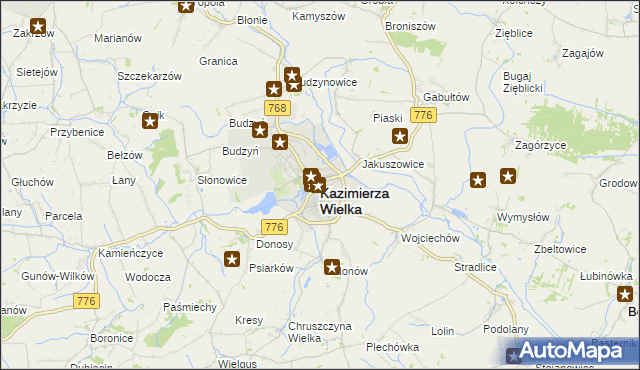 mapa Kazimierza Wielka, Kazimierza Wielka na mapie Targeo