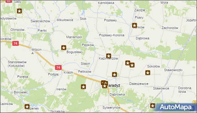 mapa Kazimierzów gmina Paradyż, Kazimierzów gmina Paradyż na mapie Targeo