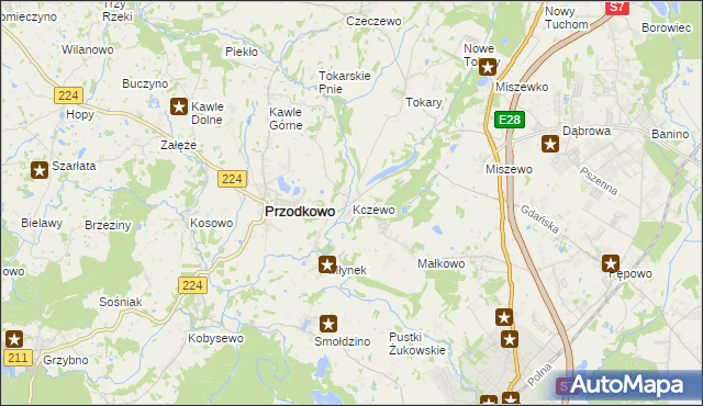 mapa Kczewo gmina Przodkowo, Kczewo gmina Przodkowo na mapie Targeo