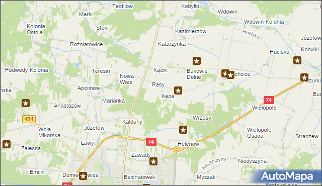 mapa Kępa gmina Drużbice, Kępa gmina Drużbice na mapie Targeo