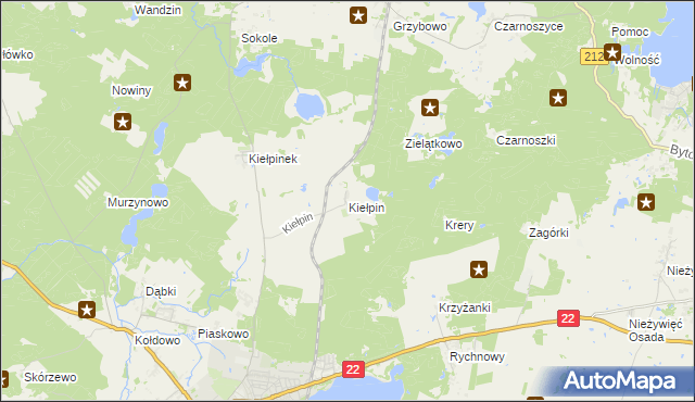 mapa Kiełpin gmina Człuchów, Kiełpin gmina Człuchów na mapie Targeo