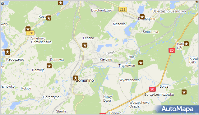 mapa Kiełpino gmina Kartuzy, Kiełpino gmina Kartuzy na mapie Targeo