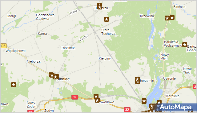 mapa Kiełpiny gmina Siedlec, Kiełpiny gmina Siedlec na mapie Targeo