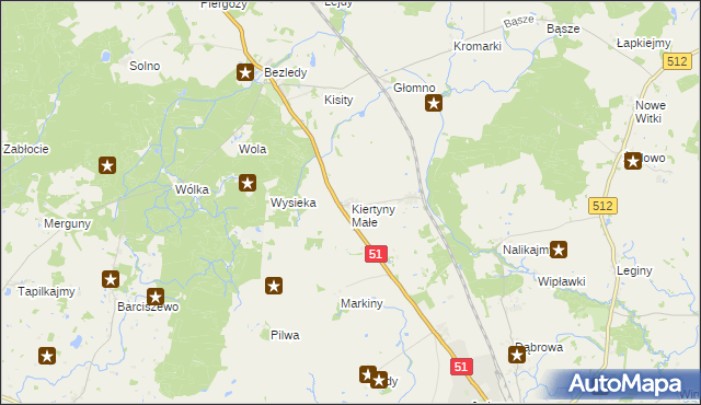 mapa Kiertyny Małe, Kiertyny Małe na mapie Targeo