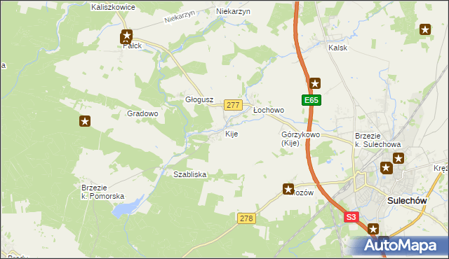 mapa Kije gmina Sulechów, Kije gmina Sulechów na mapie Targeo