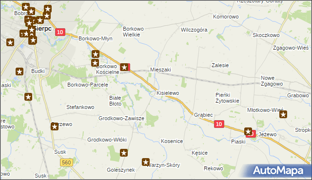 mapa Kisielewo gmina Sierpc, Kisielewo gmina Sierpc na mapie Targeo