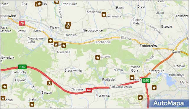 mapa Kleszczów gmina Zabierzów, Kleszczów gmina Zabierzów na mapie Targeo