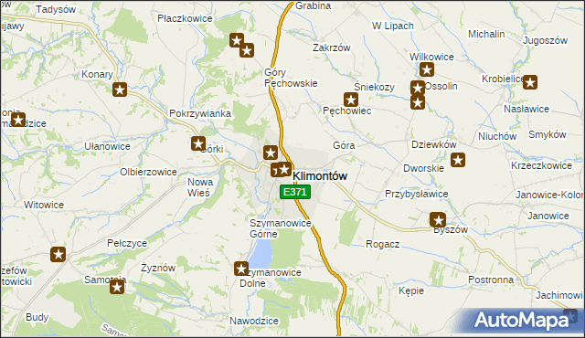 mapa Klimontów powiat sandomierski, Klimontów powiat sandomierski na mapie Targeo