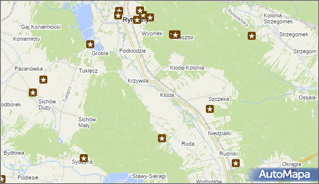 mapa Kłoda gmina Rytwiany, Kłoda gmina Rytwiany na mapie Targeo