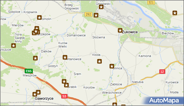 mapa Kłoda gmina Żukowice, Kłoda gmina Żukowice na mapie Targeo