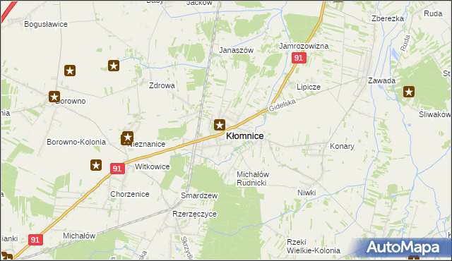mapa Kłomnice, Kłomnice na mapie Targeo