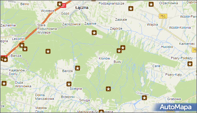 mapa Klonów gmina Łączna, Klonów gmina Łączna na mapie Targeo