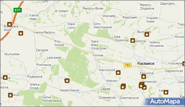 mapa Klonów gmina Racławice, Klonów gmina Racławice na mapie Targeo