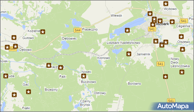 mapa Klonowo gmina Lidzbark, Klonowo gmina Lidzbark na mapie Targeo