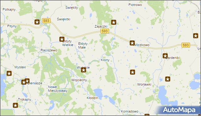 mapa Klony gmina Świątki, Klony gmina Świątki na mapie Targeo