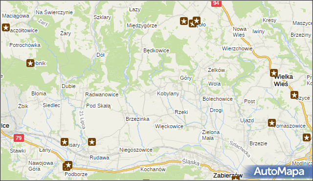 mapa Kobylany gmina Zabierzów, Kobylany gmina Zabierzów na mapie Targeo