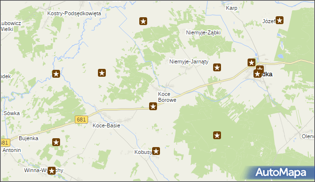 mapa Koce Borowe, Koce Borowe na mapie Targeo
