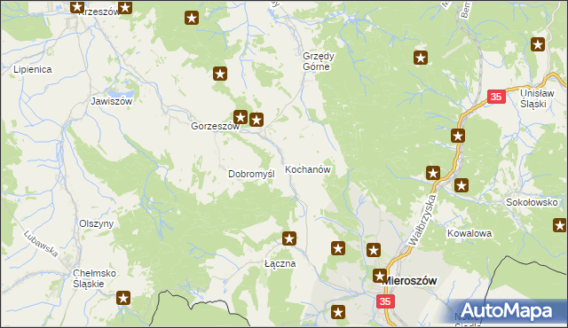 mapa Kochanów gmina Kamienna Góra, Kochanów gmina Kamienna Góra na mapie Targeo