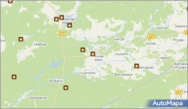 mapa Kocień Wielki, Kocień Wielki na mapie Targeo