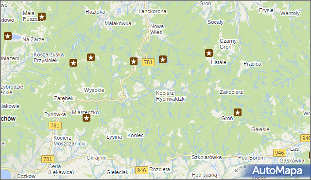 mapa Kocierz Rychwałdzki, Kocierz Rychwałdzki na mapie Targeo