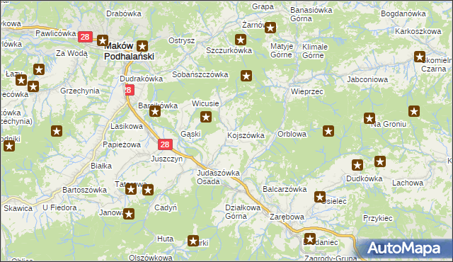 mapa Kojszówka, Kojszówka na mapie Targeo