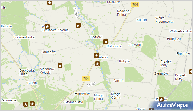 mapa Kołacin gmina Dmosin, Kołacin gmina Dmosin na mapie Targeo