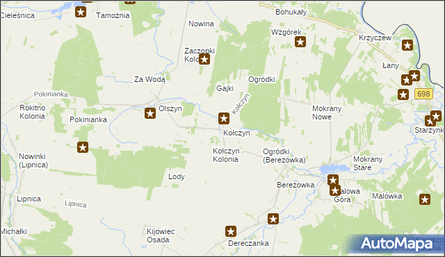 mapa Kołczyn gmina Rokitno, Kołczyn gmina Rokitno na mapie Targeo