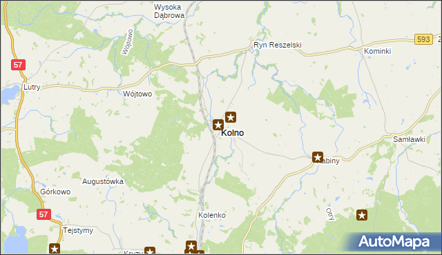 mapa Kolno powiat olsztyński, Kolno powiat olsztyński na mapie Targeo