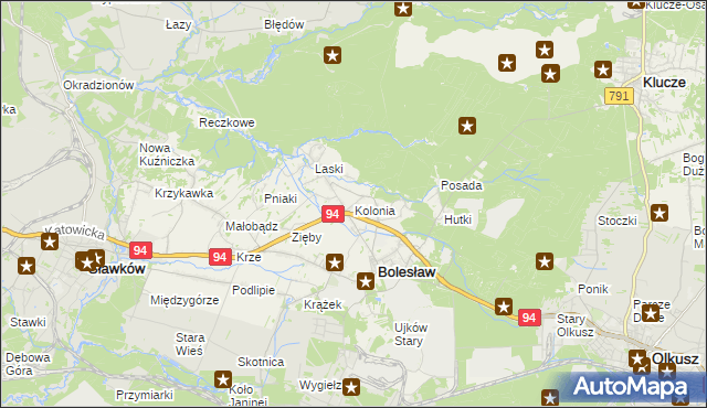 mapa Kolonia gmina Bolesław, Kolonia gmina Bolesław na mapie Targeo