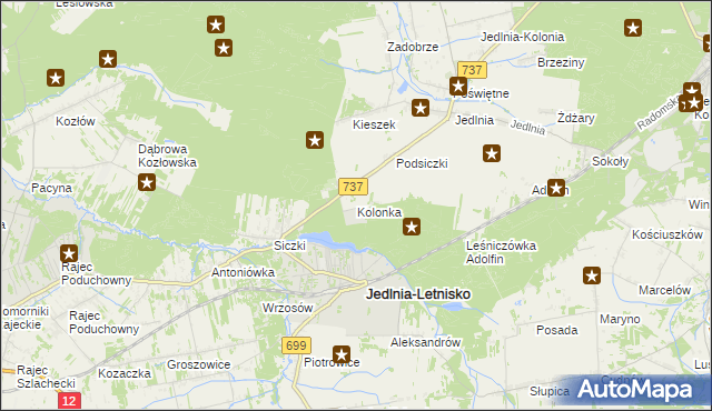 mapa Kolonka gmina Pionki, Kolonka gmina Pionki na mapie Targeo