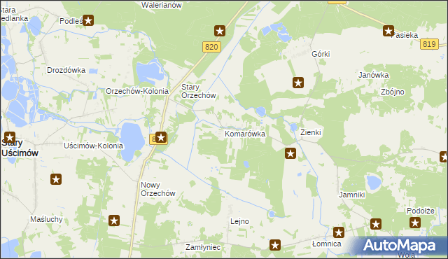 mapa Komarówka gmina Sosnowica, Komarówka gmina Sosnowica na mapie Targeo