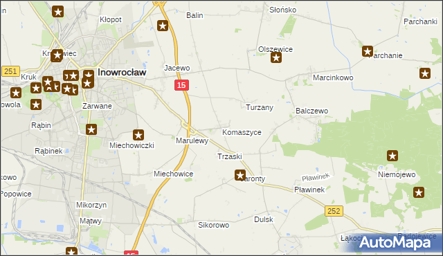 mapa Komaszyce gmina Inowrocław, Komaszyce gmina Inowrocław na mapie Targeo