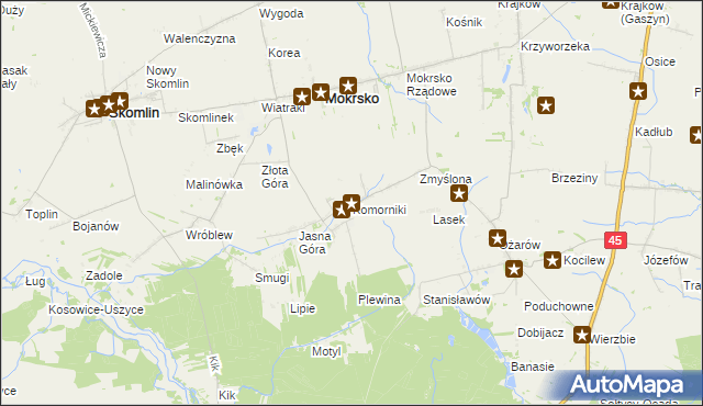 mapa Komorniki gmina Mokrsko, Komorniki gmina Mokrsko na mapie Targeo