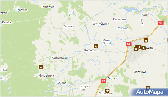 mapa Komorowo gmina Lwówek, Komorowo gmina Lwówek na mapie Targeo