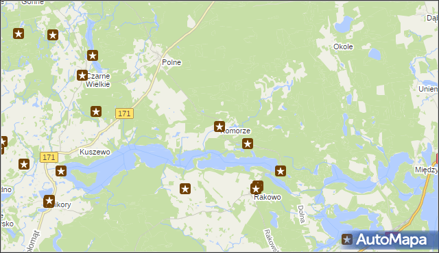 mapa Komorze gmina Borne Sulinowo, Komorze gmina Borne Sulinowo na mapie Targeo