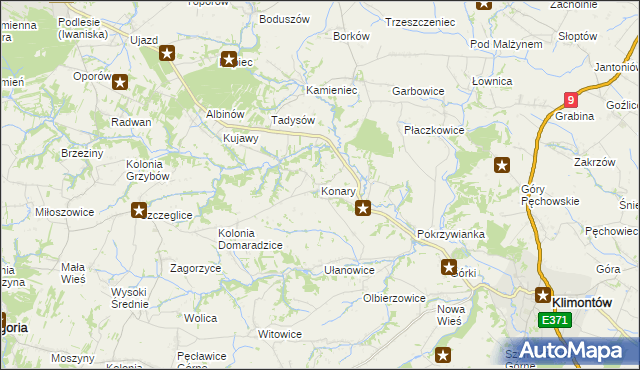 mapa Konary gmina Klimontów, Konary gmina Klimontów na mapie Targeo