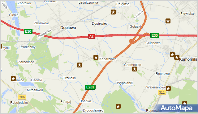 mapa Konarzewo gmina Dopiewo, Konarzewo gmina Dopiewo na mapie Targeo