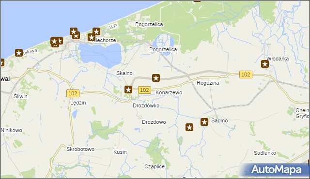 mapa Konarzewo gmina Karnice, Konarzewo gmina Karnice na mapie Targeo