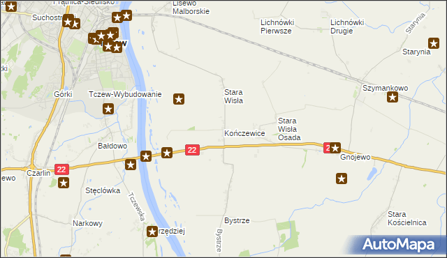 mapa Kończewice gmina Miłoradz, Kończewice gmina Miłoradz na mapie Targeo