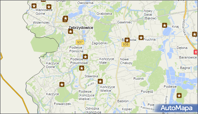 mapa Kończyce Małe, Kończyce Małe na mapie Targeo