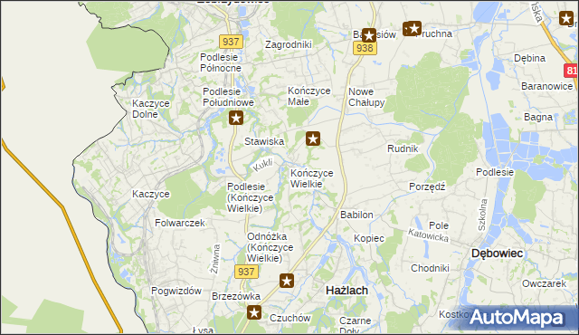 mapa Kończyce Wielkie, Kończyce Wielkie na mapie Targeo