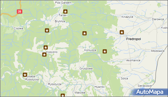 mapa Koniusza gmina Fredropol, Koniusza gmina Fredropol na mapie Targeo