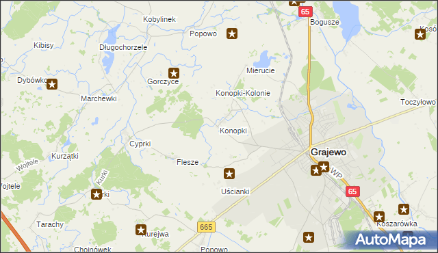 mapa Konopki gmina Grajewo, Konopki gmina Grajewo na mapie Targeo