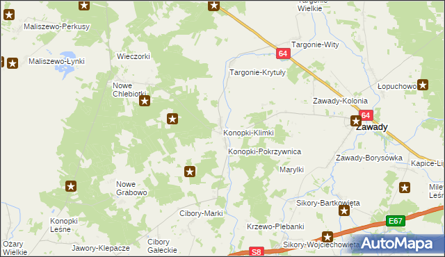 mapa Konopki-Klimki, Konopki-Klimki na mapie Targeo