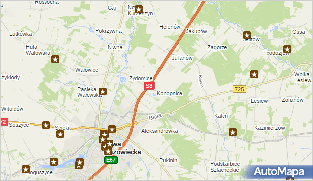 mapa Konopnica gmina Rawa Mazowiecka, Konopnica gmina Rawa Mazowiecka na mapie Targeo