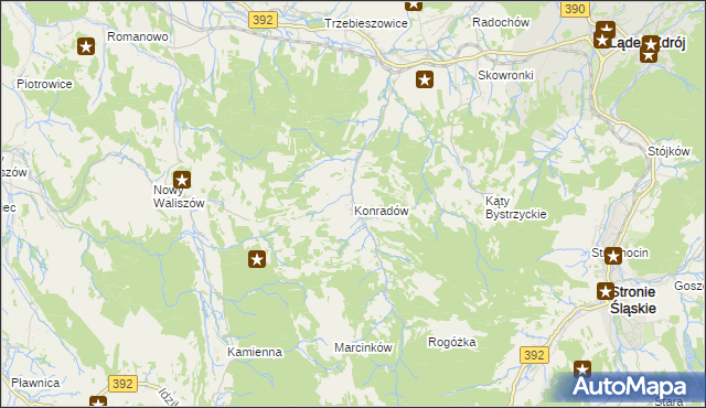 mapa Konradów gmina Lądek-Zdrój, Konradów gmina Lądek-Zdrój na mapie Targeo