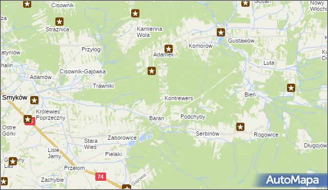 mapa Kontrewers gmina Mniów, Kontrewers gmina Mniów na mapie Targeo