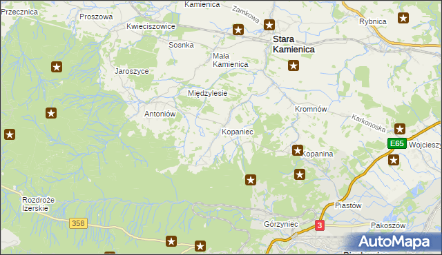 mapa Kopaniec gmina Stara Kamienica, Kopaniec gmina Stara Kamienica na mapie Targeo