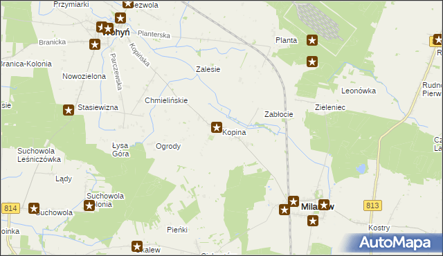 mapa Kopina gmina Milanów, Kopina gmina Milanów na mapie Targeo